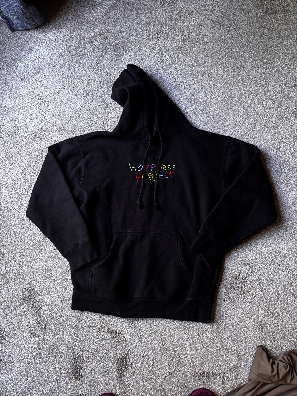 Black Large 'happiness project' Embroidered Hoodie